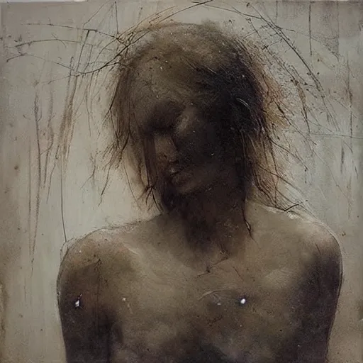 Image similar to A mixed media art of a beautiful scene of nature. The colors are very soft and muted, and the overall effect is one of serenity and peace. The composition is well balanced, and the brushwork is delicate and precise. by Nicola Samori terrifying, lines