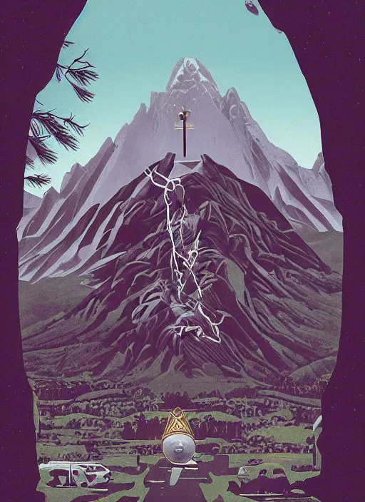 Image similar to Twin Peaks movie poster artwork by Michael Whelan and Tomer Hanuka, Rendering of masonic and kabalistic symbols, from a scene from Twin Peaks, clean, full of detail, Matte painting, trending on artstation and unreal engine