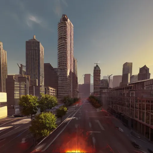 Prompt: A huge fireball impacts downtown, photorealistic, detailed, 8K