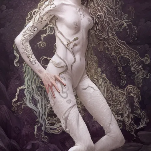 Image similar to a photograpic portrait of a anthropomorphic kraken wearing white clothes, fantasy, intricate, elegant, highly detailed, digital painting, artstation, concept art, smooth, sharp focus, illustration, art by artgerm and H R Giger and alphonse mucha