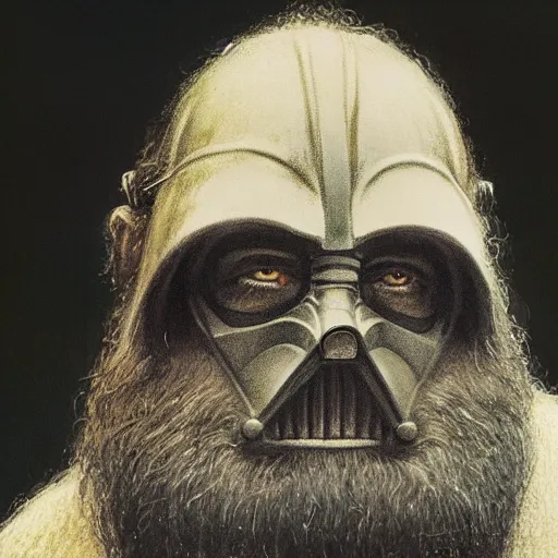 Image similar to darth vador as a dwarf in the lords of the rings by Alan Lee. mate painting, 4k, 8k