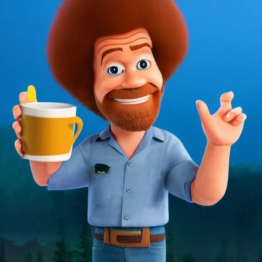 Image similar to bob ross as a pixar character