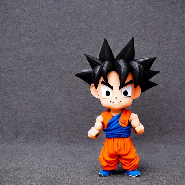 Image similar to goku chibi cute made of clay, full body, hyper detailed, 3 5 mm, f 1. 2, city background, bokeh