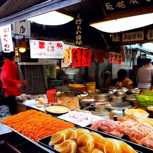 Prompt: a steamy japanese market food stall, 4 k, hd