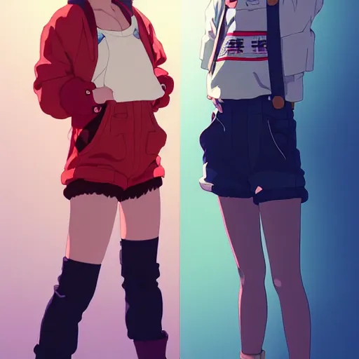 Image similar to a beautiful boyish natalie portman gravure model, wearing oversized mayan bomber jacket and leotard with overalls, bulky poofy bomber jacket with mesoamerican patterns, mesoamerican street fashion, gapmoe yandere grimdark, trending on pixiv fanbox, painted by greg rutkowski makoto shinkai takashi takeuchi studio ghibli, akihiko yoshida