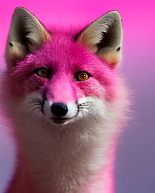 Prompt: pink fox, blue background, 8 k, 8 5 mm f 1. 8