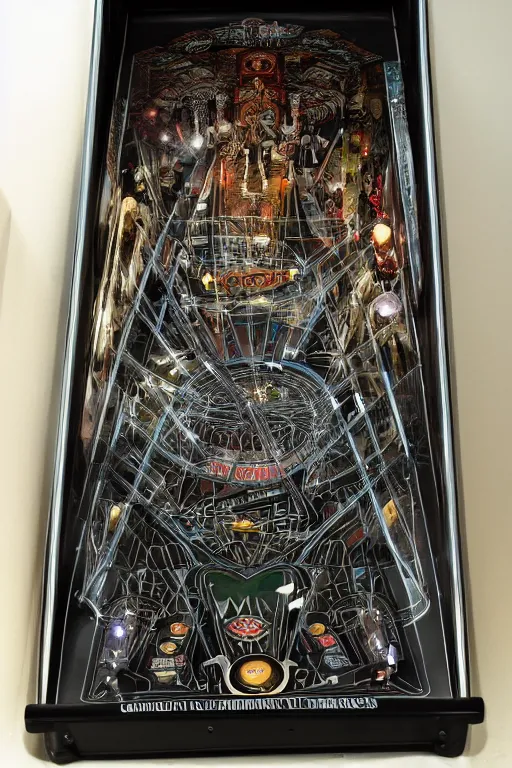 Image similar to pinball machine designed by HR giger