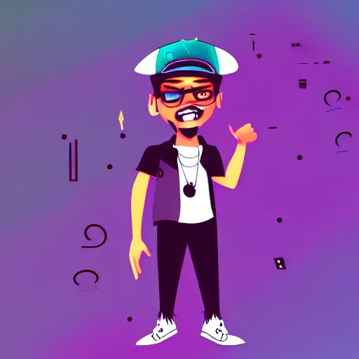 Image similar to 2 d character design, male rapper, vector art, digital art, portrait, 4 k, 8 k, sharp focus, smooth, illustration, concept art, music artist