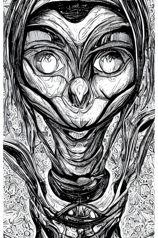 Image similar to alien face black and white illustration