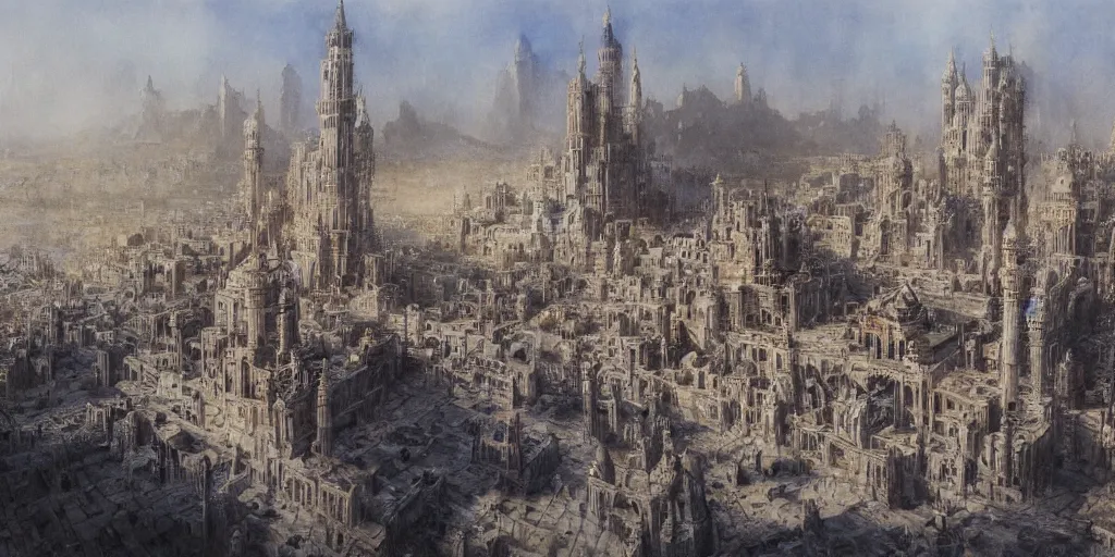 Prompt: a painting of epic fantasy islamic city by alan lee, trending on artstation