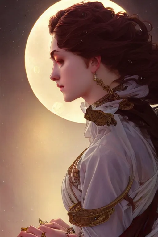 Image similar to moonlight, dark fantasy, intricate, elegant, highly detailed, digital painting, artstation, concept art, matte, sharp focus, illustration, art by artgerm and alphonse mucha