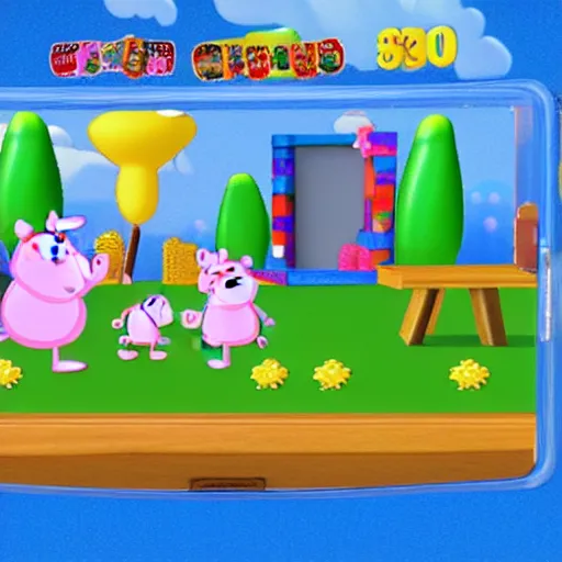 Prompt: peppa pig 3d platform game on gamecube