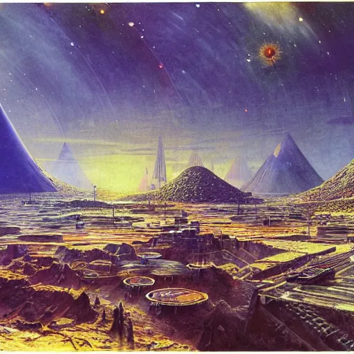 Prompt: salt mine planet colony by Bruce Pennington