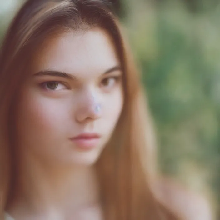 Image similar to kodak portra 400, photo portrait close-up of a beautiful girl.