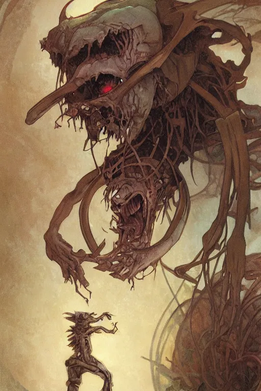 Prompt: a terrifying humanoid rat man lurking the sewers. art by artgerm and greg rutkowski and alphonse mucha and tomacz alen kopera.