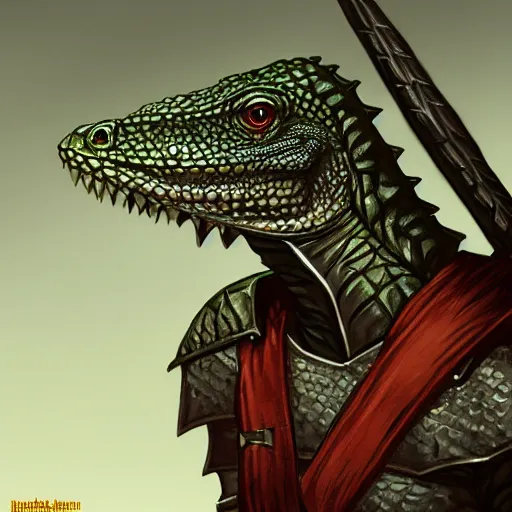 Image similar to lizard wearing oiled leather rogue armor, Lizardman thief, D&D, argonian, mideival setting, digital painting, highly detailed, concept art, sharp focus, artstation