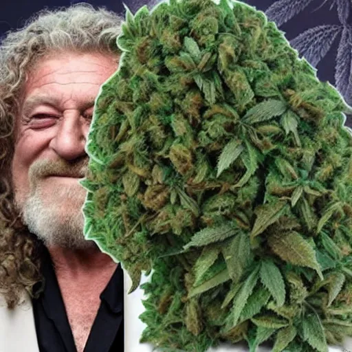 Prompt: robert plant made of marijuana buds and leafs for a head and face 4 k