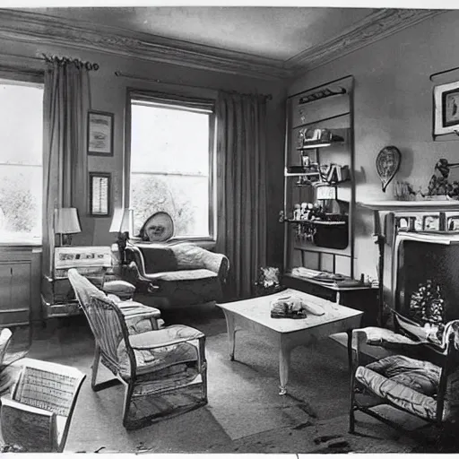 Prompt: a typical American living room from 1945