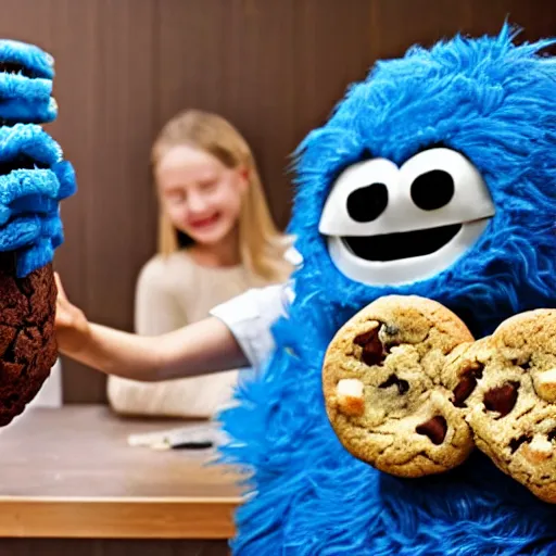 a giant humanoid cookie picking up cookie monster and | Stable ...