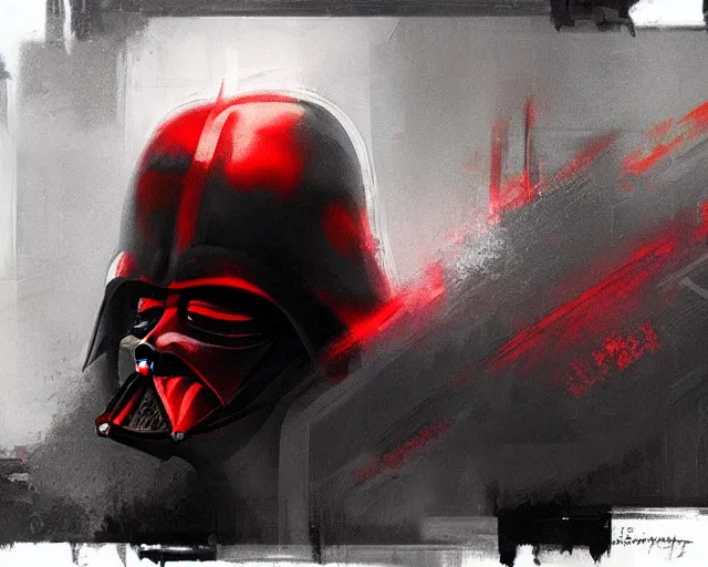 Image similar to portrait of darth vader in shades of grey but with red by jeremy mann