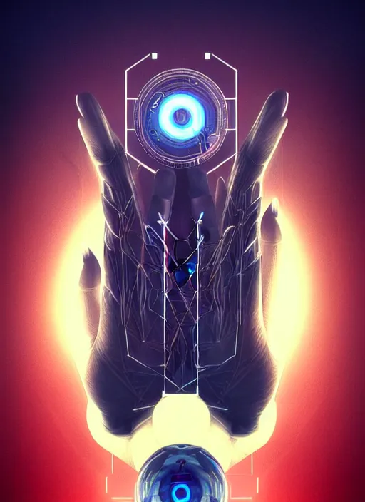 Prompt: symmetry!! mechanism in the palm of a hand, product render retro - futuristic poster scifi, intricate, elegant, highly detailed, digital painting, artstation, concept art, smooth, sharp focus, illustration, dreamlike, art by artgerm