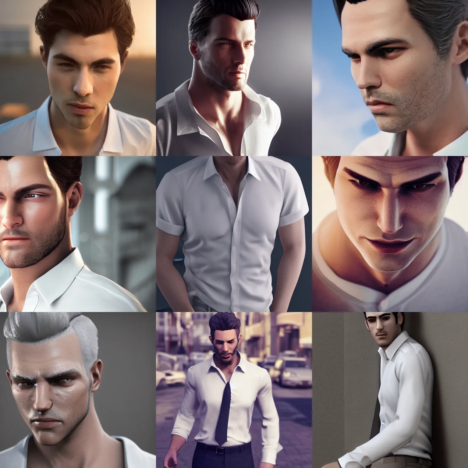 Prompt: handsome man wearing a white shirt, medium shot, very detailed, photorealistic, octane render, unreal engine, 4k,