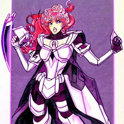 Image similar to Arcee from Transformers G1 drawn by Naoko Takeuchi, full body, manga, portrait,