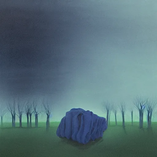 Image similar to blue green by kate beaton, by helene schjerfbeck random. a installation art of a coffin being carried by six men through an ethereal, otherworldly landscape. the men are all wearing hooded cloaks. the landscape is eerie & foreboding, with jagged rocks & eerie, glowing plants.