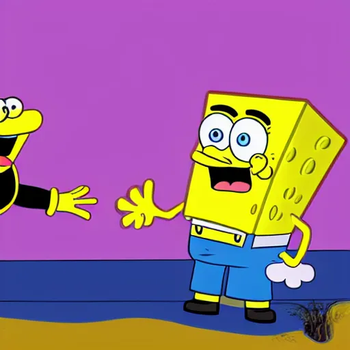Prompt: a portrait shot of patrick punching spongebob in the face