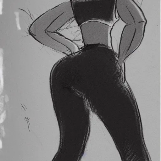 Image similar to milt kahl sketch of thick cuban girl wearing black yoga pants