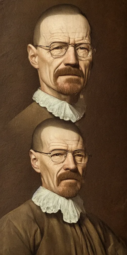 Image similar to a beautiful old portrait of Walter White, 1700s, very very old painting, 4k detailed