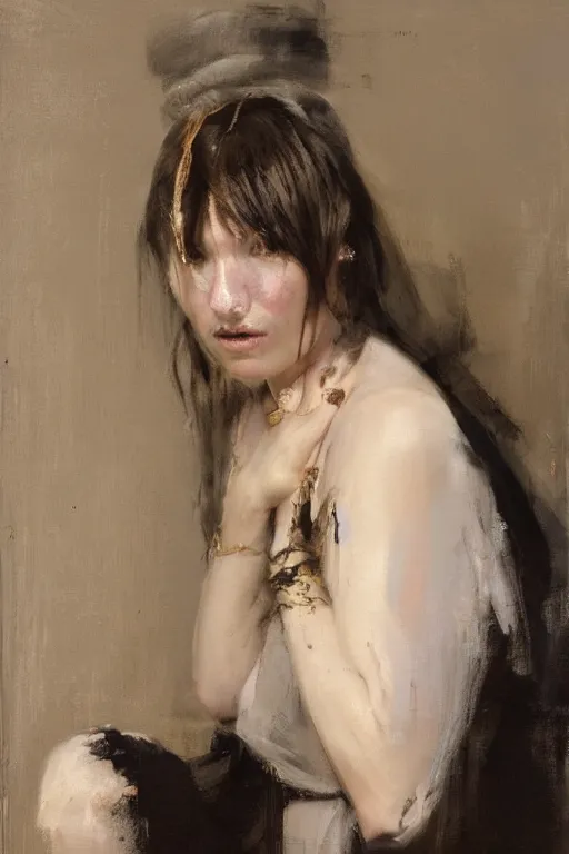 Prompt: Richard Schmid and Jeremy Lipking and Roberto Ferri full length portrait painting of a young beautiful priestess woman