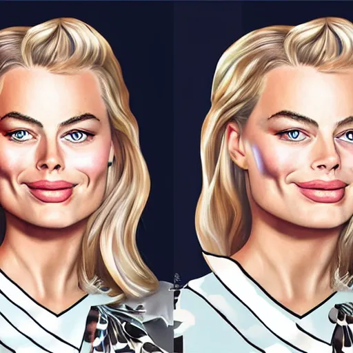 Prompt: an airbrushed caricature portrait of margot robbie