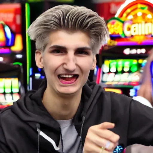 Image similar to gigachad xqc gambling : : realistic : : 1 dslr : : 1 - - quality 2