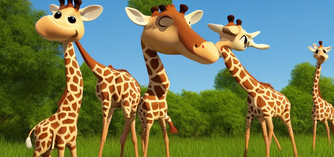 Prompt: Cute giraffe as an pixar character, 3D Render