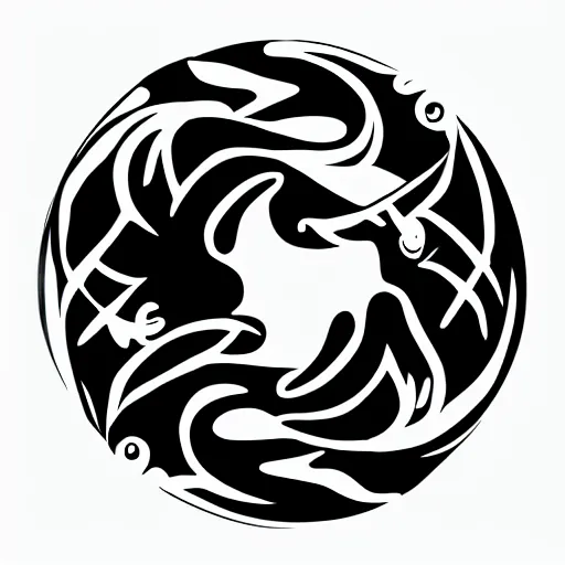 Image similar to the yin yang symbol, vector image, black and white