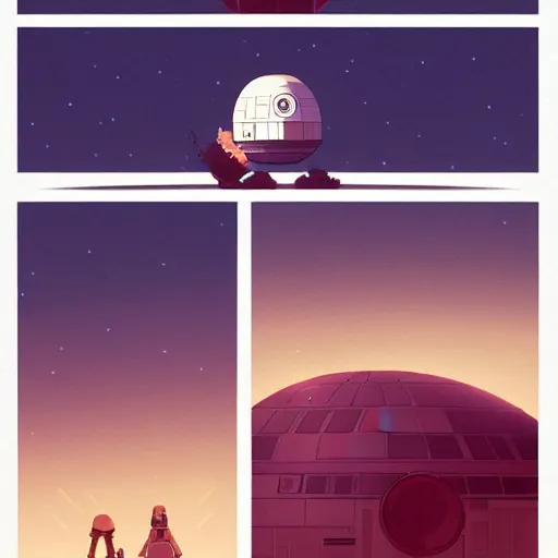 Prompt: death star in the style of ghibli, atey ghailan, cinematic,