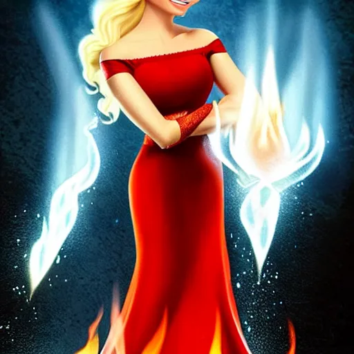 Image similar to elsa in a red dress with fire powers