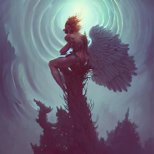 Prompt: painting of an angel made out of trees in the style of peter mohrbacher, highly detailed, epic composition, trending on artstation