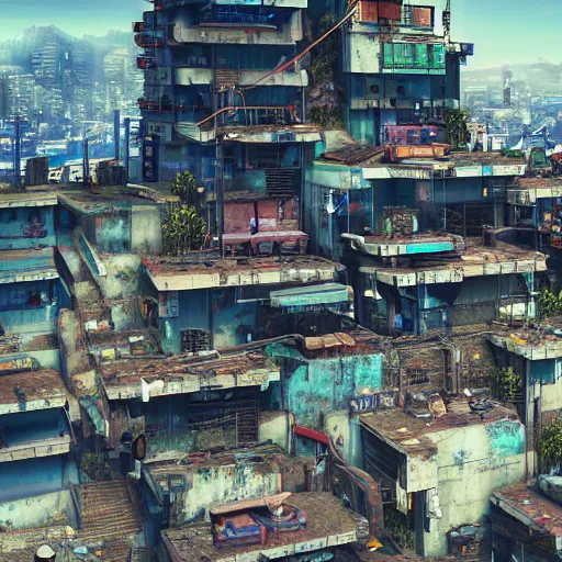 Prompt: a cyberpunk favela