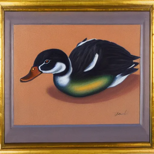 Prompt: a duck on the prowl oil painting lalla essaydi