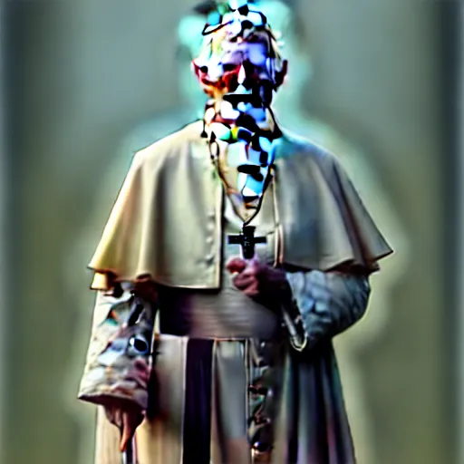 Image similar to pope john paul ii standing ina curch, digital painting, greg rutkowski, artstation, cinematic, matte painting