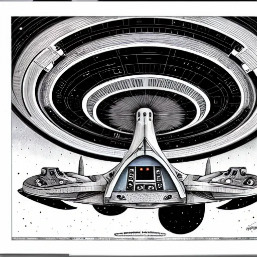 Image similar to design only, white background, symmetry, starship enterprise, by jean - baptiste monge