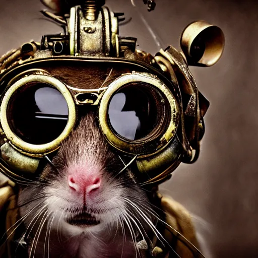 Image similar to a rat with steampunk googles, by Kirsty Mitchell