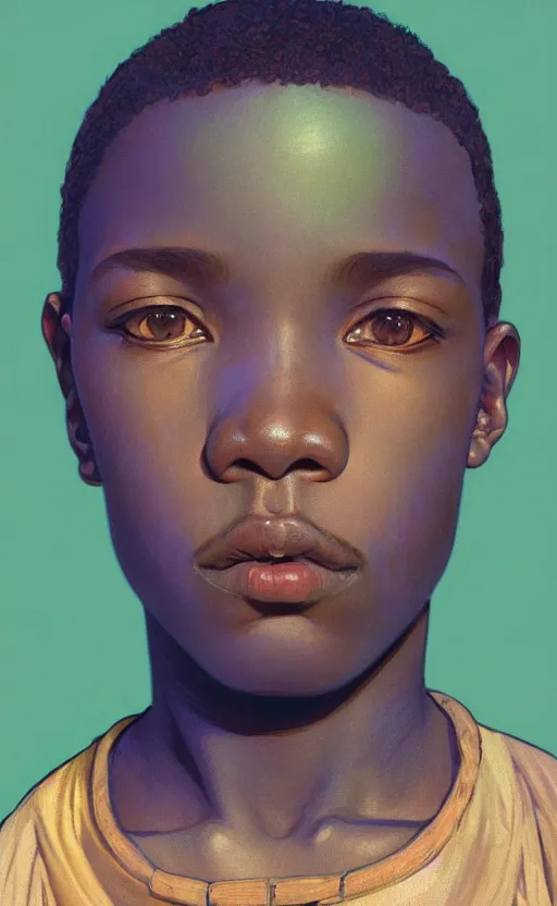 Prompt: colourful upper half portrait of an african boy, art by hsiao - ron cheng & alphonse mucha, highly detailed, digital painting, ray tracing, concept art, illustration, smooth sharp focus, intricate, symmetry, artstation,