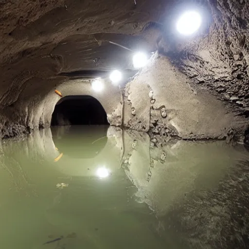 Image similar to underground copper mine, flooded, pipes