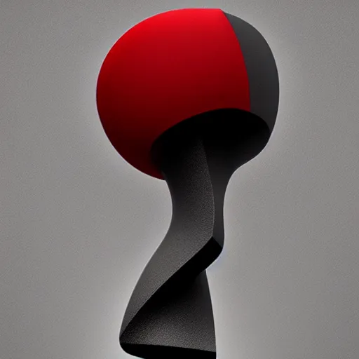 Image similar to one abstract sculpture, solid colors using only red and black, pure white background, photo realistic, unreal engine