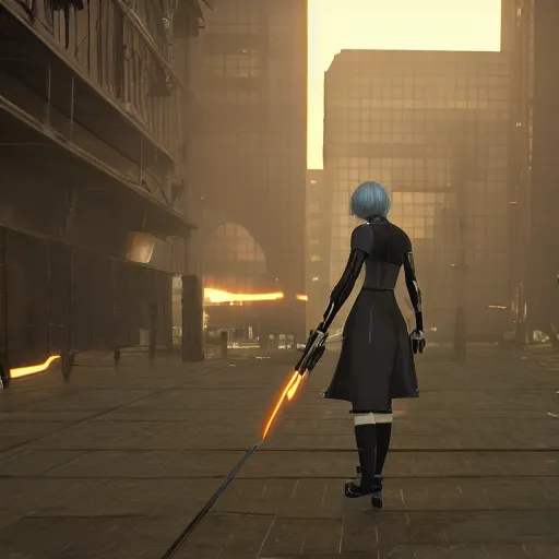 Image similar to 2B nier automata in Half life 2, 4k screenshot of Half life 2 gameplay, 8k hdr showcase