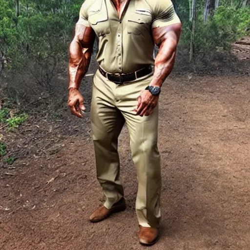 Image similar to dwayne johnson if he was a kangaroo, wearing a safari outfit