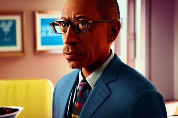 Image similar to “ very very high quality screenshot of gus fring in a pixar movie, rendered in octane 8 k with detailed cinematic lighting and shading, award - winning crisp details ”